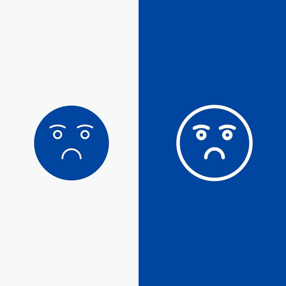 Emojis Emotion Feeling Sad Line and Glyph Solid icon Blue banner Line and Glyph Solid icon Blue banner vector