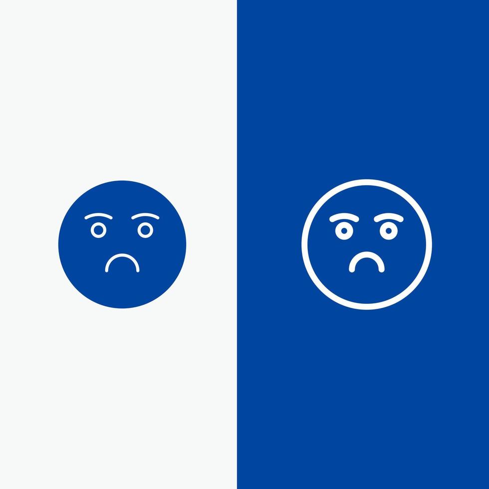 Emojis Emotion Feeling Sad Line and Glyph Solid icon Blue banner Line and Glyph Solid icon Blue banner vector