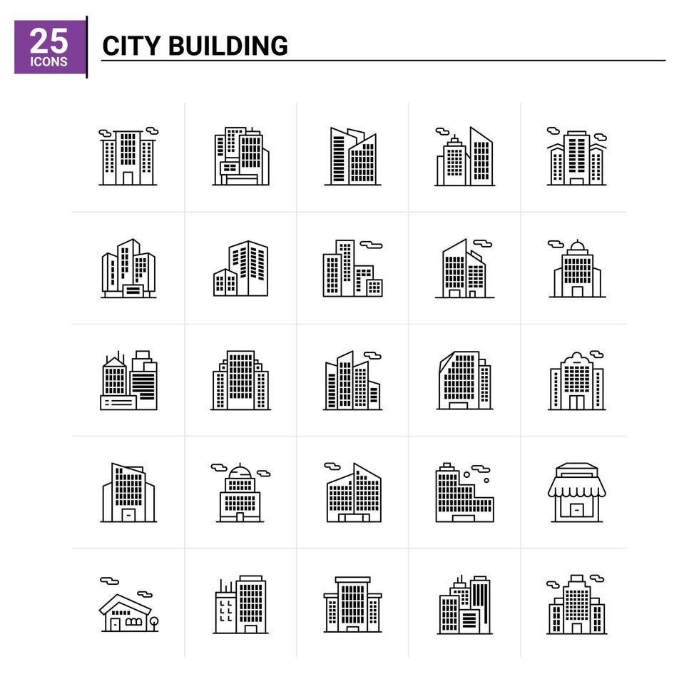 25 City Building icon set vector background