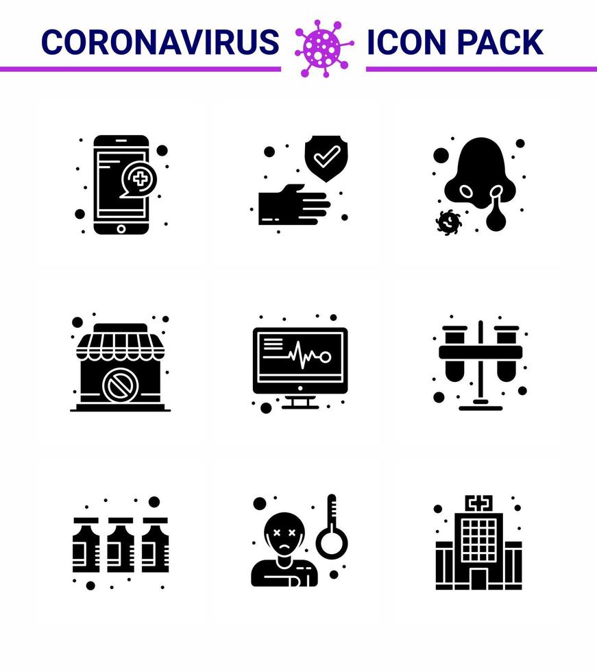 corona virus prevention covid19 tips to avoid injury 9 Solid Glyph Black icon for presentation medical monitor banned cold sign closed viral coronavirus 2019nov disease Vector Design Elements