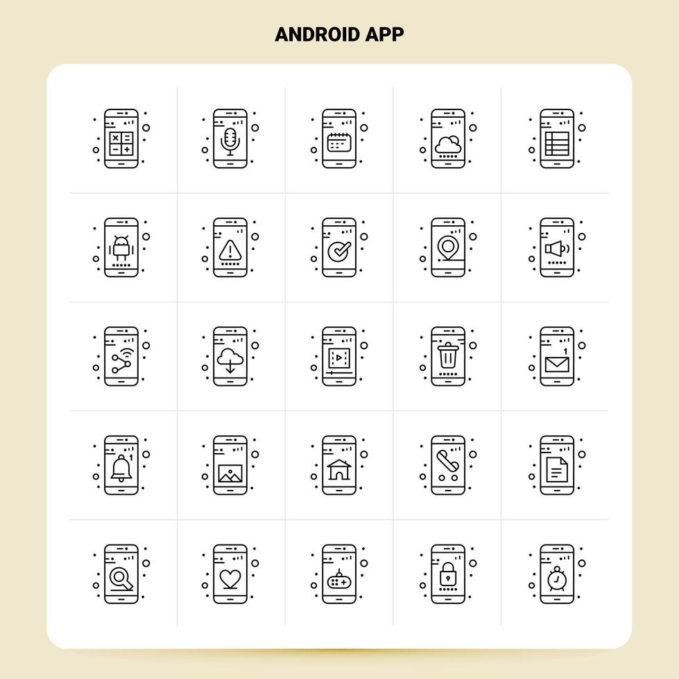 OutLine 25 Android App Icon set Vector Line Style Design Black Icons Set Linear pictogram pack Web and Mobile Business ideas design Vector Illustration