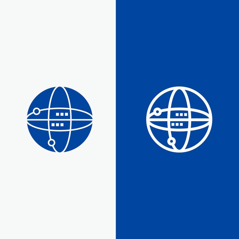 mundo internet computación globo línea y glifo icono sólido bandera azul vector