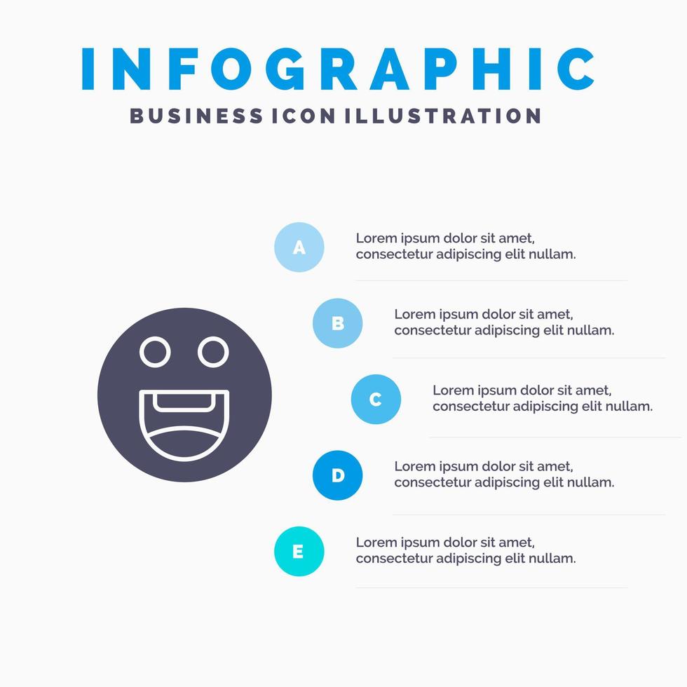 emojis feliz motivación sólido icono infografía 5 pasos presentación fondo vector