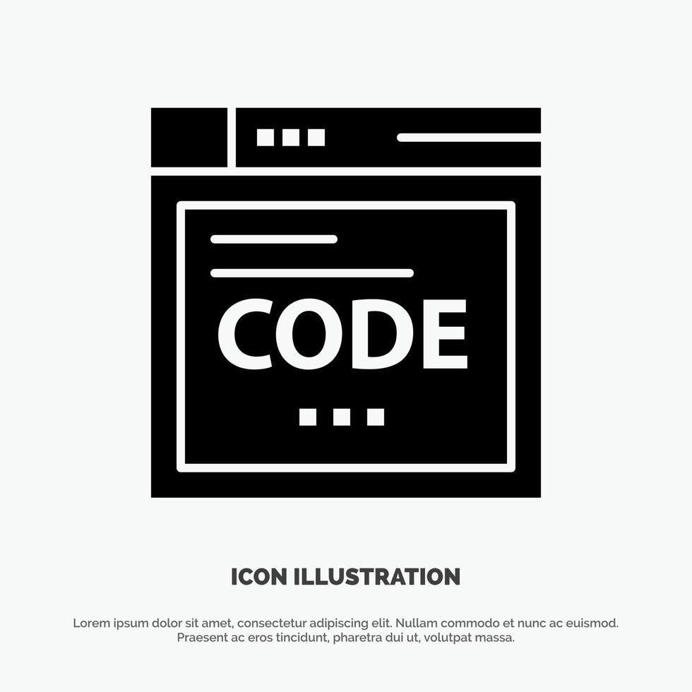 código de internet del navegador codificación icono de glifo negro sólido vector