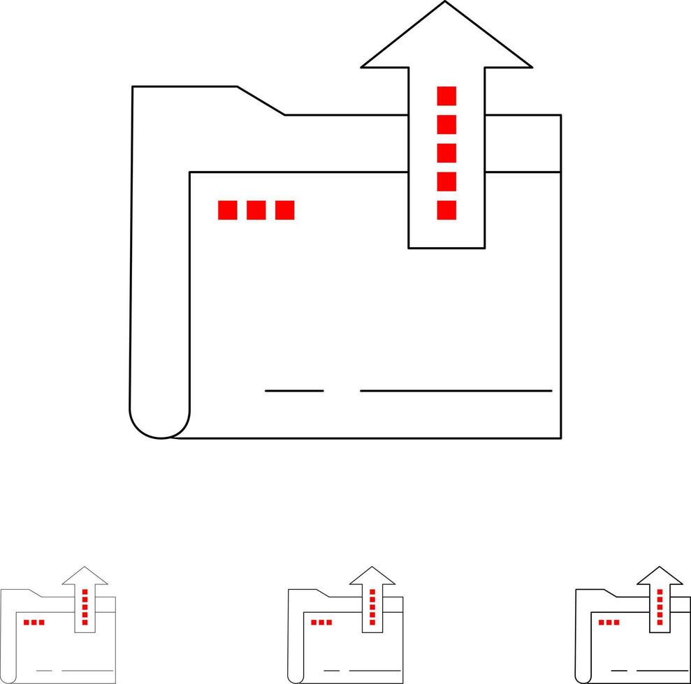conjunto de iconos de línea negra en negrita y delgada de almacenamiento de archivos de documentos de carpeta vector