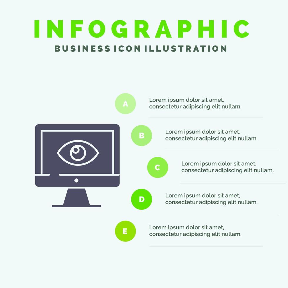 monitorear en línea privacidad vigilancia video ver icono sólido infografía 5 pasos presentación antecedentes vector