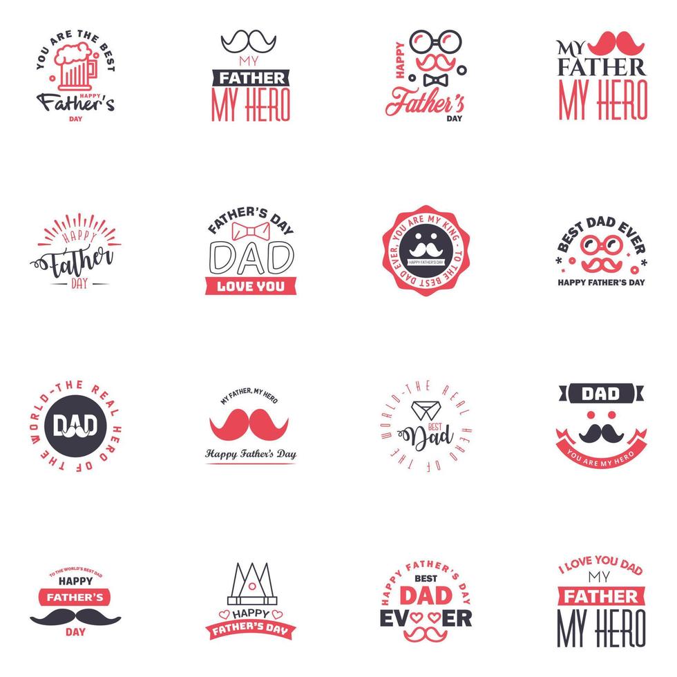 Happy fathers day greeting cards set 16 Black and Pink Vector typography lettering Usable for banners print You are the best dad text design Editable Vector Design Elements