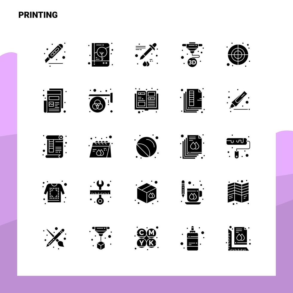 25 conjunto de iconos de impresión plantilla de ilustración de vector de icono de glifo sólido para ideas web y móviles para empresa comercial