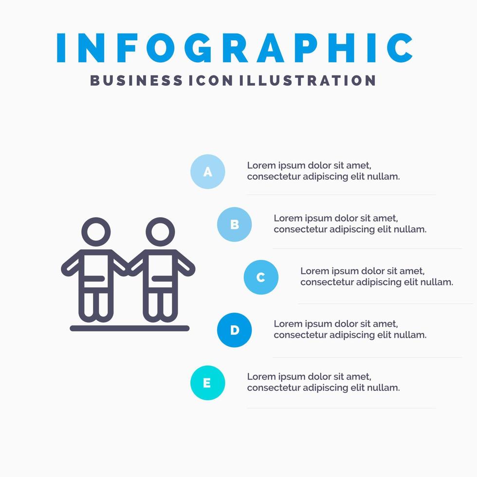 icono de línea de grupo de amistad de mejores amigos con fondo de infografía de presentación de 5 pasos vector