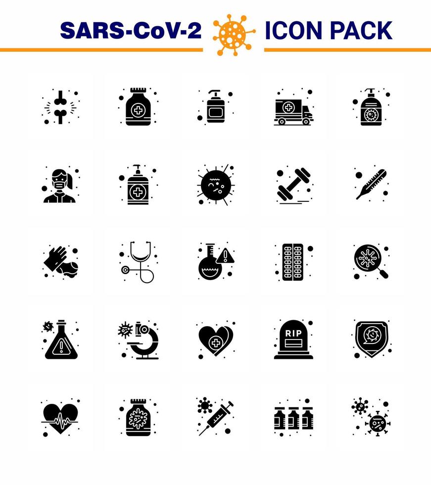 Coronavirus Precaution Tips icon for healthcare guidelines presentation 25 Solid Glyph icon pack such as cream transport medicine hospital ambulance viral coronavirus 2019nov disease Vector Desig