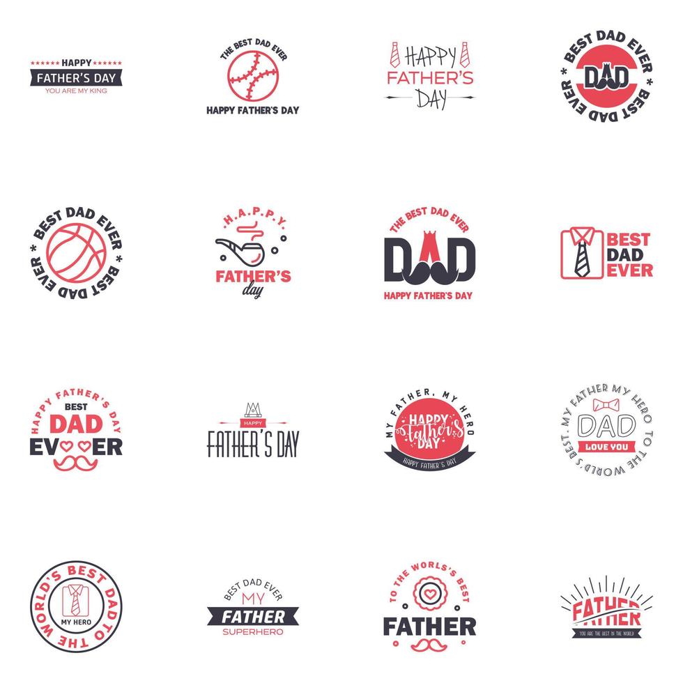 Happy fathers day greeting cards set 16 Black and Pink Vector typography lettering Usable for banners print You are the best dad text design Editable Vector Design Elements