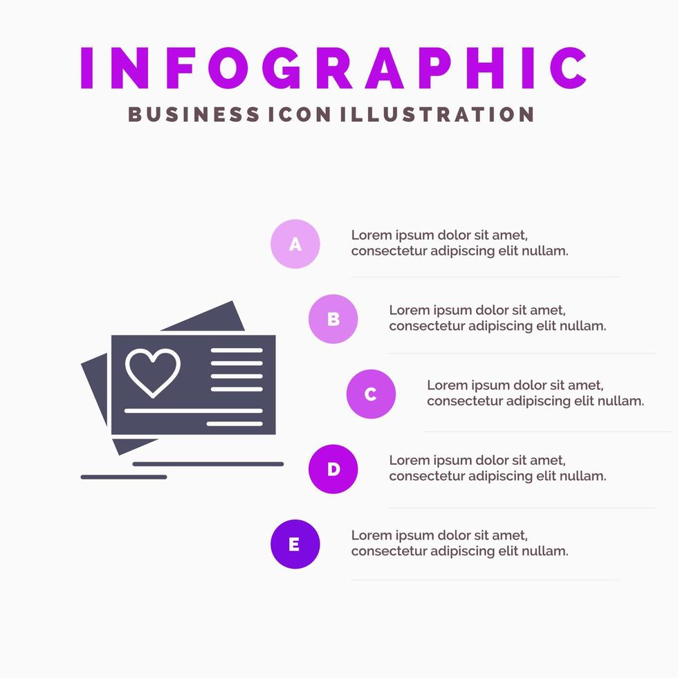 tarjeta amor corazón boda sólido icono infografía 5 pasos presentación fondo vector