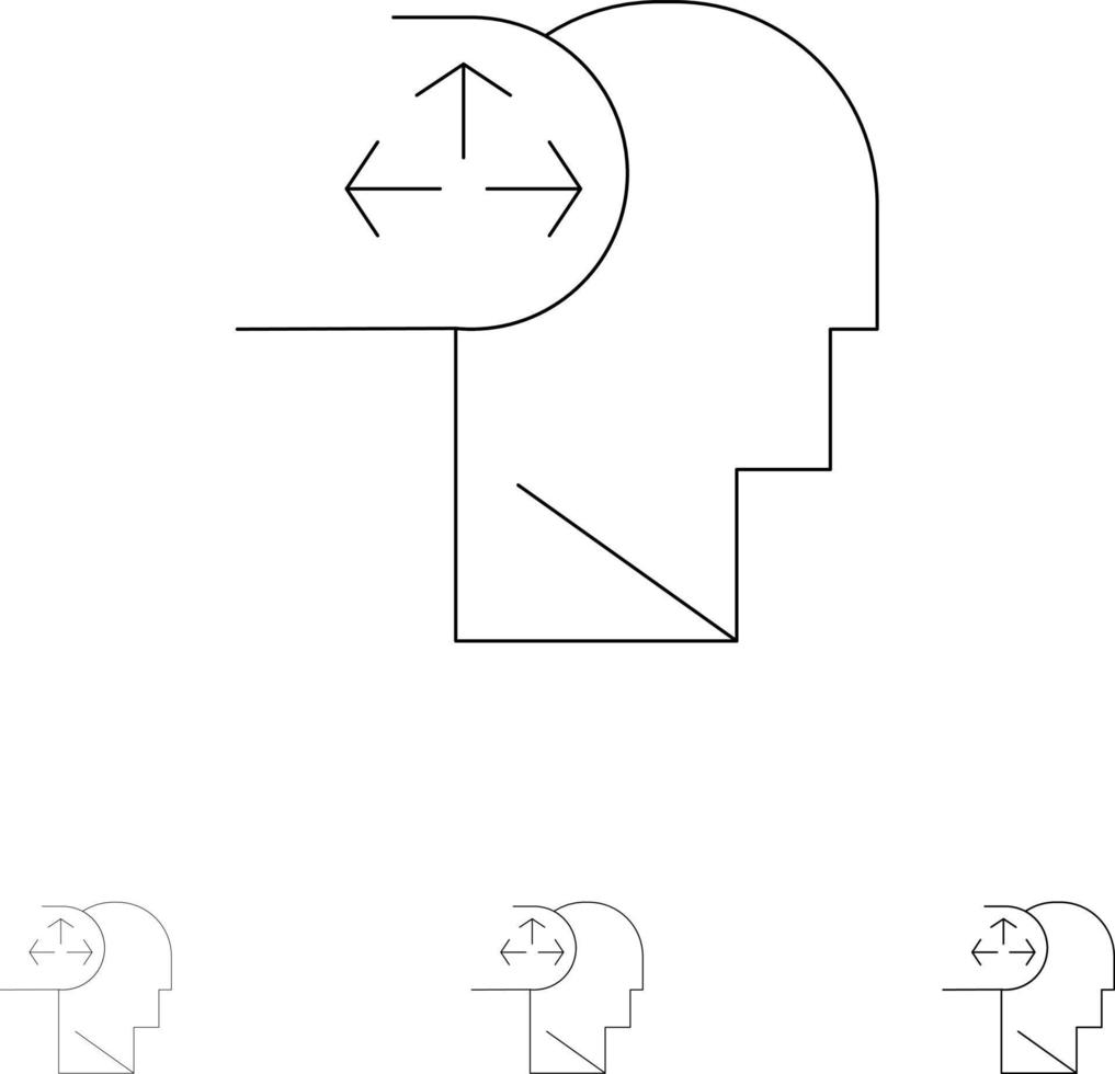 Autism Disorder Man Human Bold and thin black line icon set vector