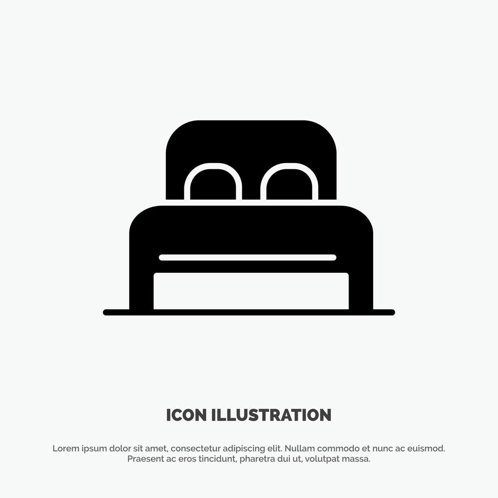 Bed Sleep Room Hotel Solid Black Glyph Icon vector