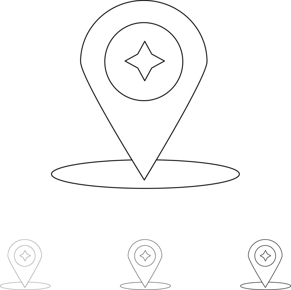 Map Compass Navigation Location Bold and thin black line icon set vector