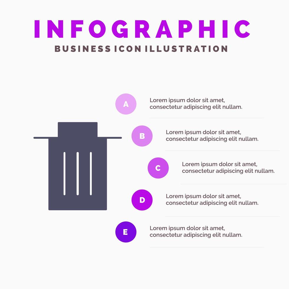 eliminar interfaz papelera usuario icono sólido infografía 5 pasos presentación antecedentes vector