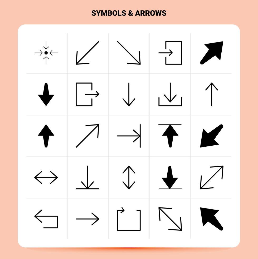 conjunto de iconos de flechas de 25 símbolos sólidos diseño de estilo de glifo vectorial conjunto de iconos negros diseño de ideas de negocios web y móvil ilustración vectorial vector