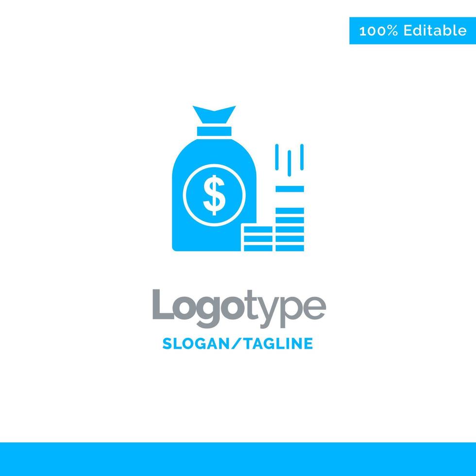 Money Bag Bank Finance Gold Savings Wealth Blue Solid Logo Template Place for Tagline vector