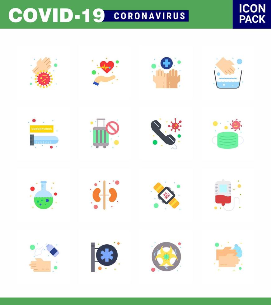 Coronavirus Prevention Set Icons 16 Flat Color icon such as blood medical pulses hygiene washing viral coronavirus 2019nov disease Vector Design Elements