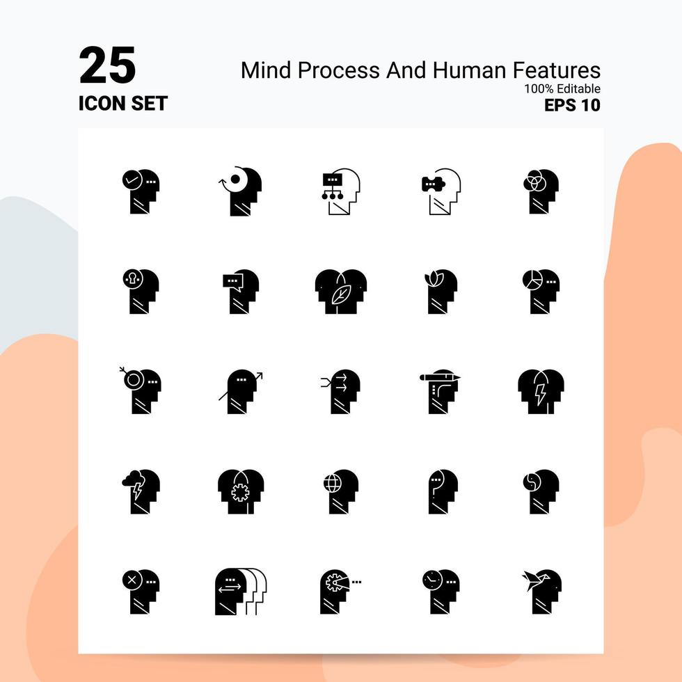 25 Mind Process And Human Features Icon Set 100 Editable EPS 10 Files Business Logo Concept Ideas Solid Glyph icon design vector