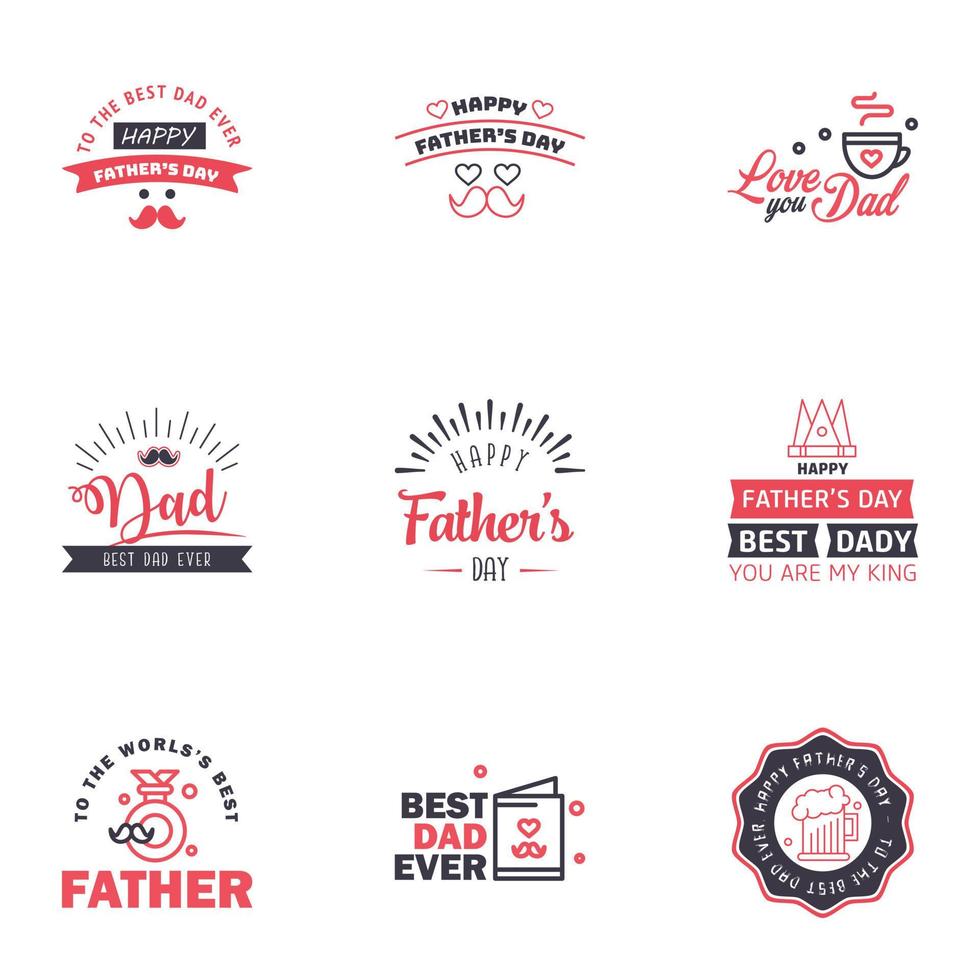 Happy fathers day greeting cards set 9 Black and Pink Vector typography lettering Usable for banners print You are the best dad text design Editable Vector Design Elements