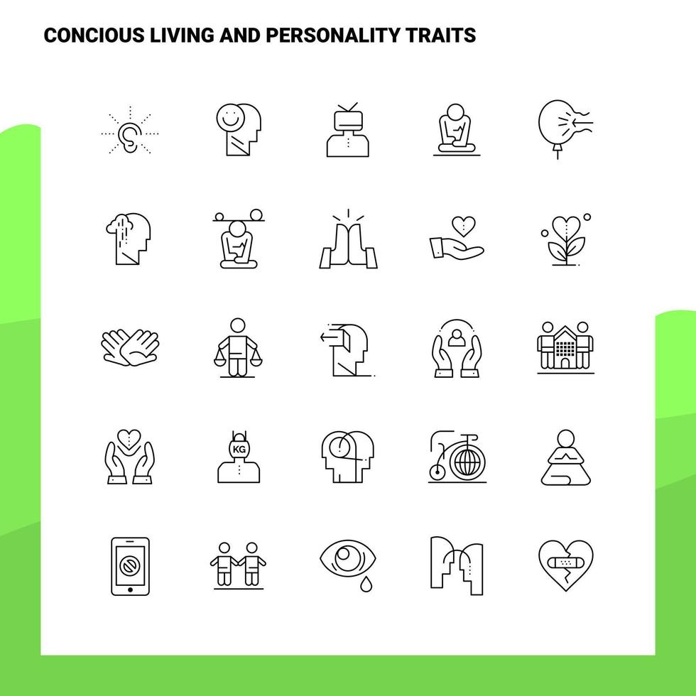 conjunto de iconos de línea de rasgos de personalidad y vida consciente conjunto 25 iconos diseño de estilo minimalista vectorial conjunto de iconos negros paquete de pictogramas lineales vector