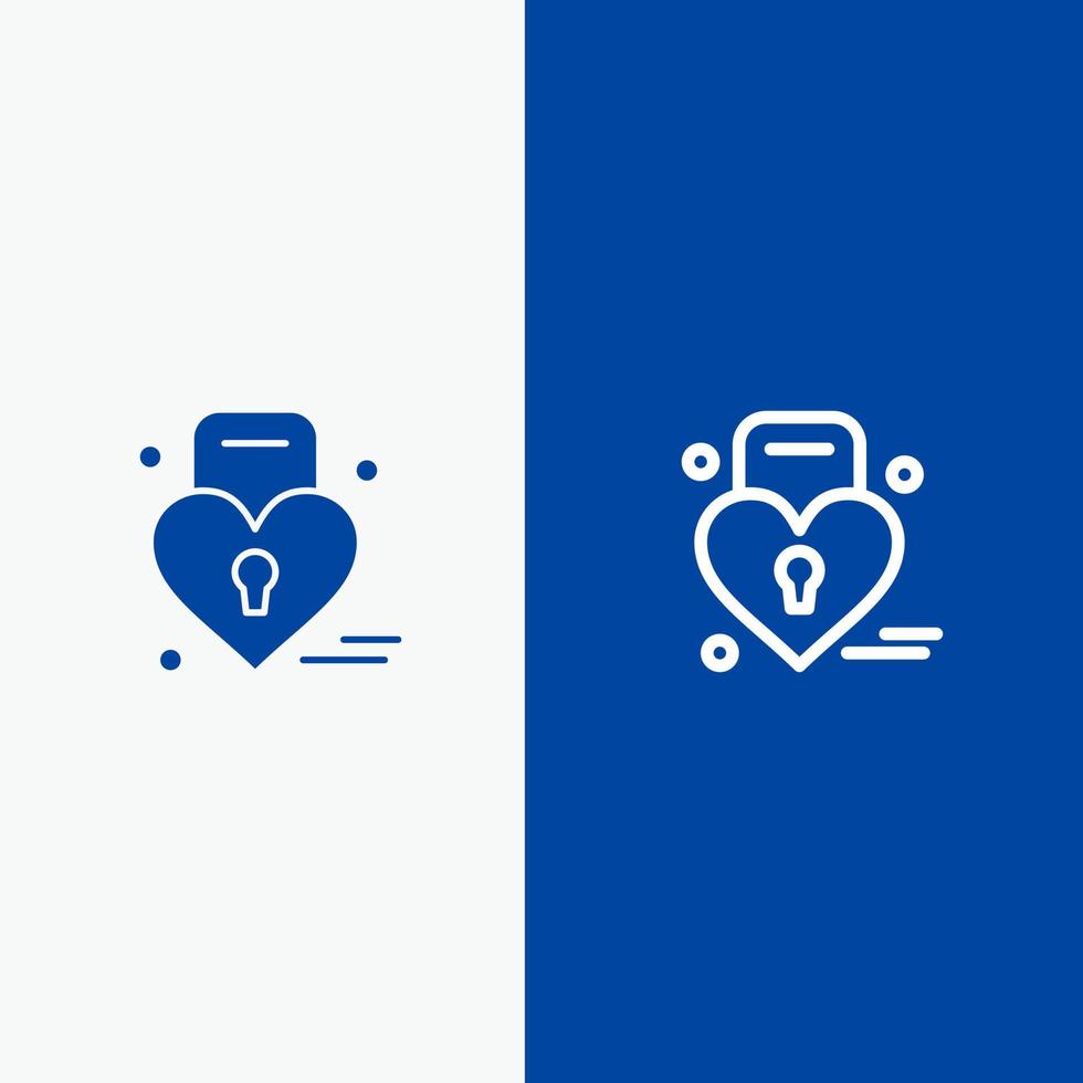 Lock Love Heart Wedding Line and Glyph Solid icon Blue banner Line and Glyph Solid icon Blue banner vector