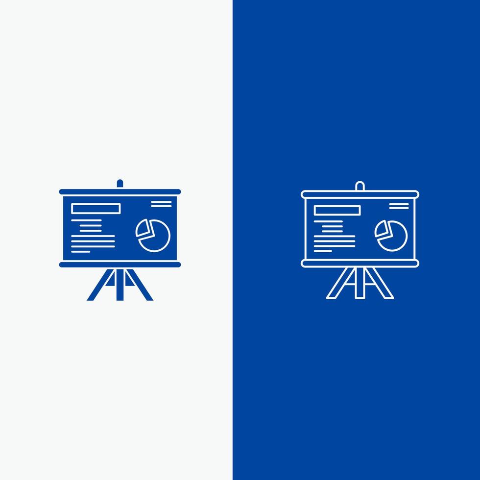 Presentation Board Projector Graph Line and Glyph Solid icon Blue banner Line and Glyph Solid icon Blue banner vector