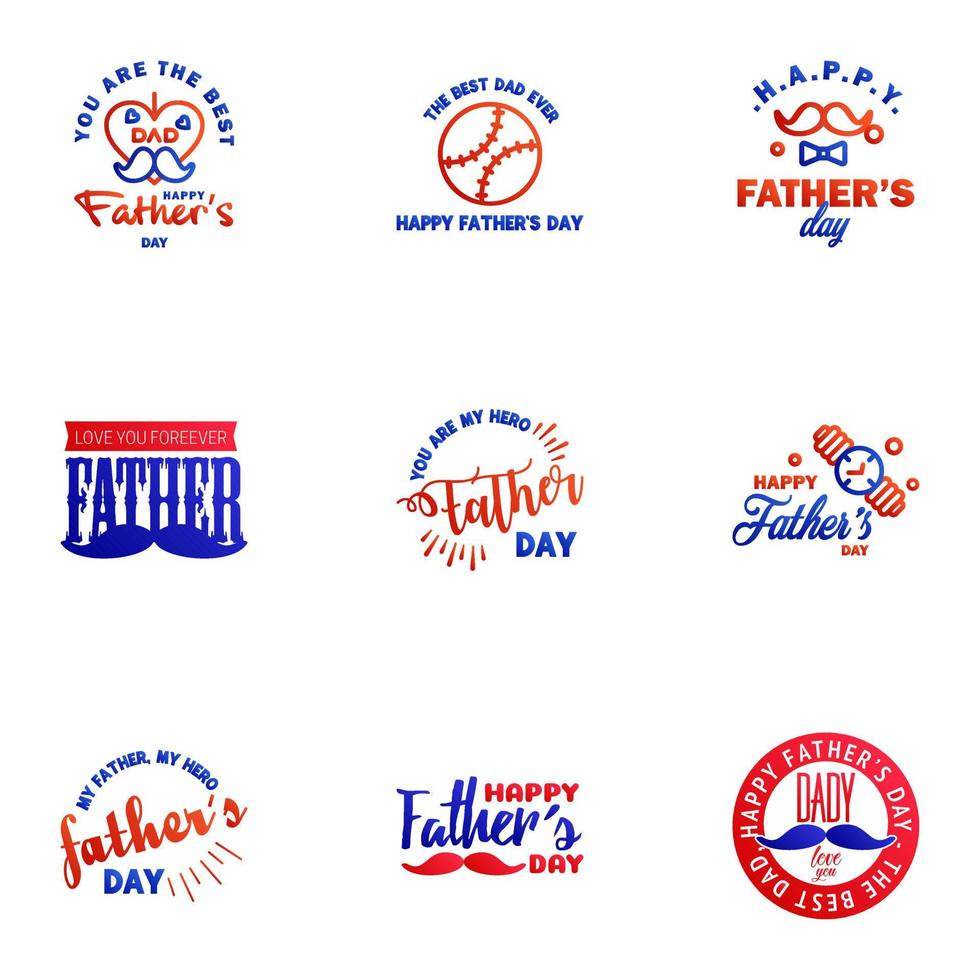 Set of fathers day 9 Blue and red design elements Editable Vector Design Elements