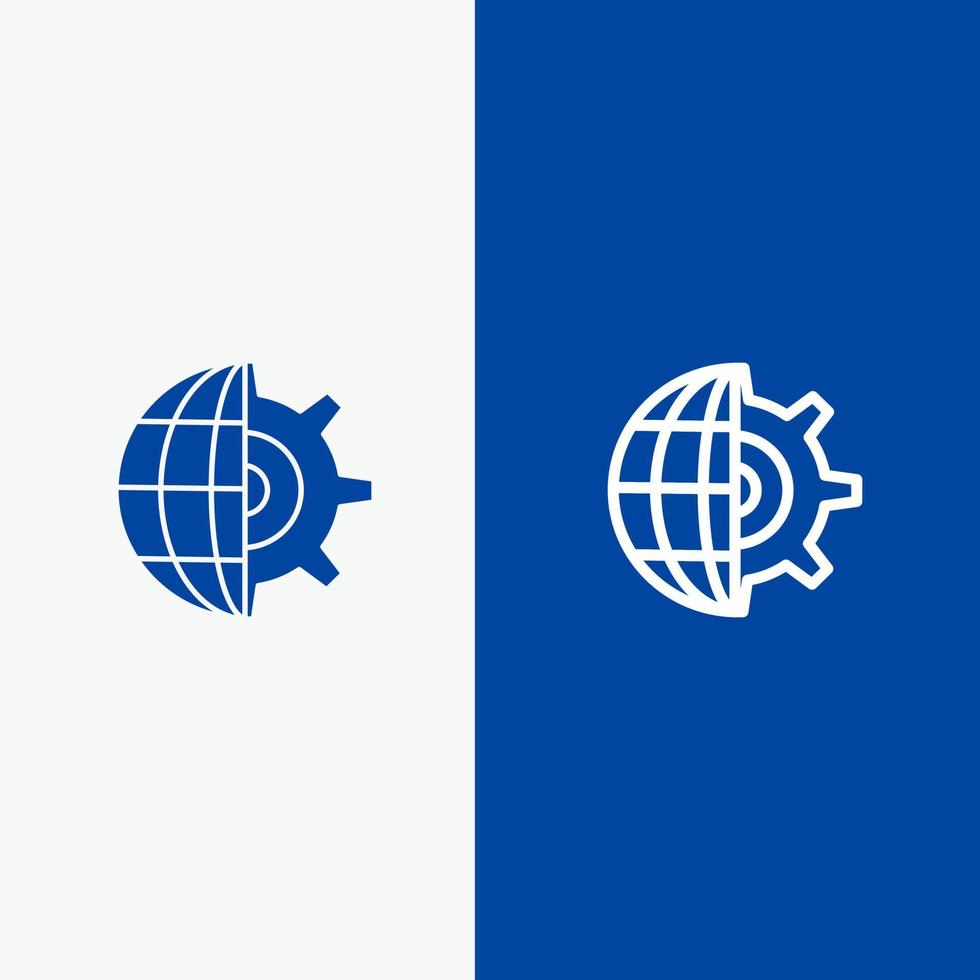 Gear Globe Setting Business Line and Glyph Solid icon Blue banner Line and Glyph Solid icon Blue banner vector