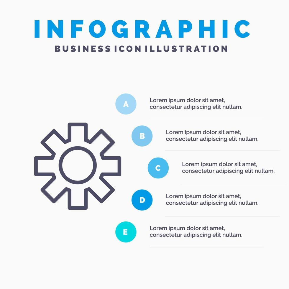 configurar el icono de la línea de engranajes dentados con el fondo de la infografía de presentación de 5 pasos vector