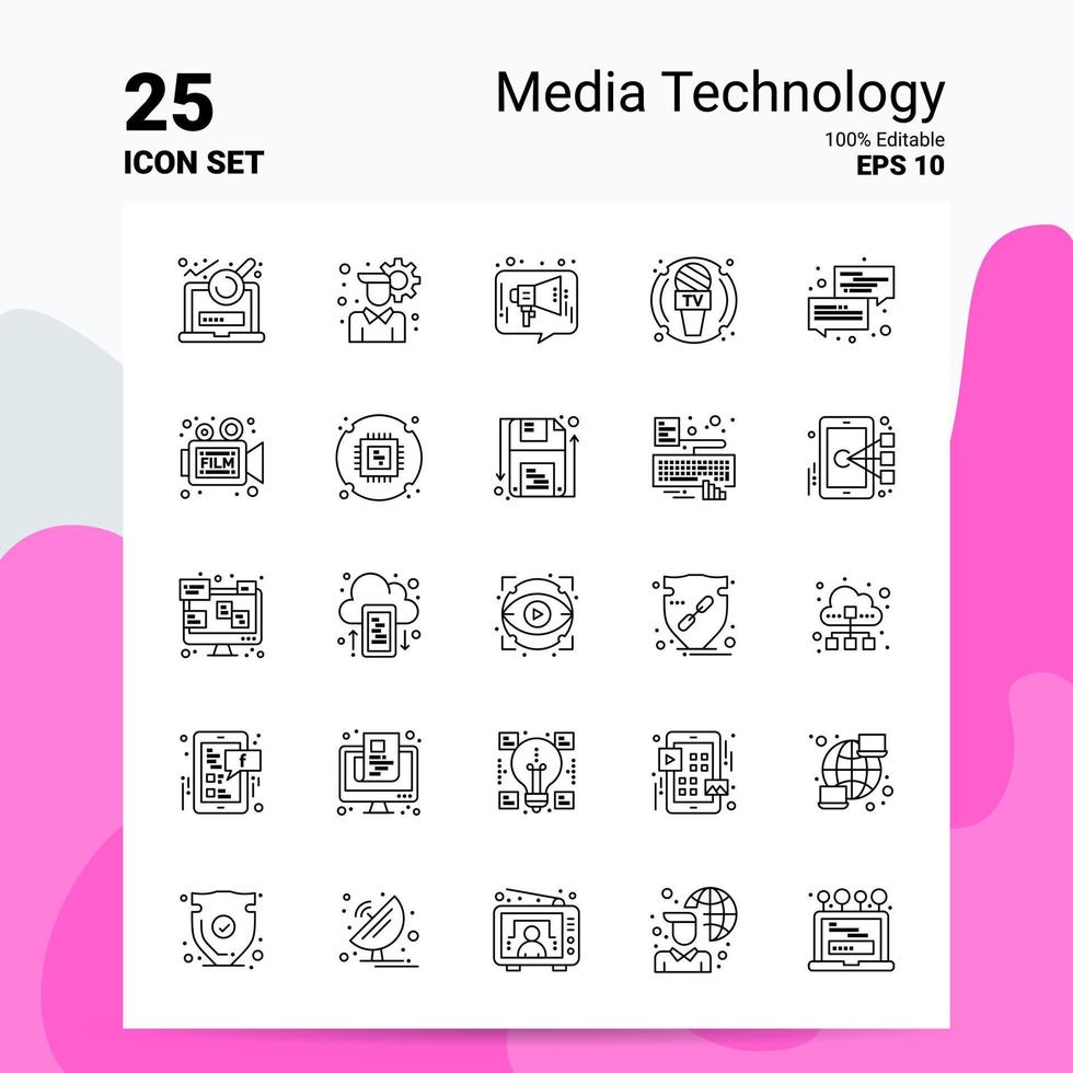 25 conjunto de iconos de tecnología de medios 100 archivos editables eps 10 concepto de logotipo de empresa ideas diseño de icono de línea vector