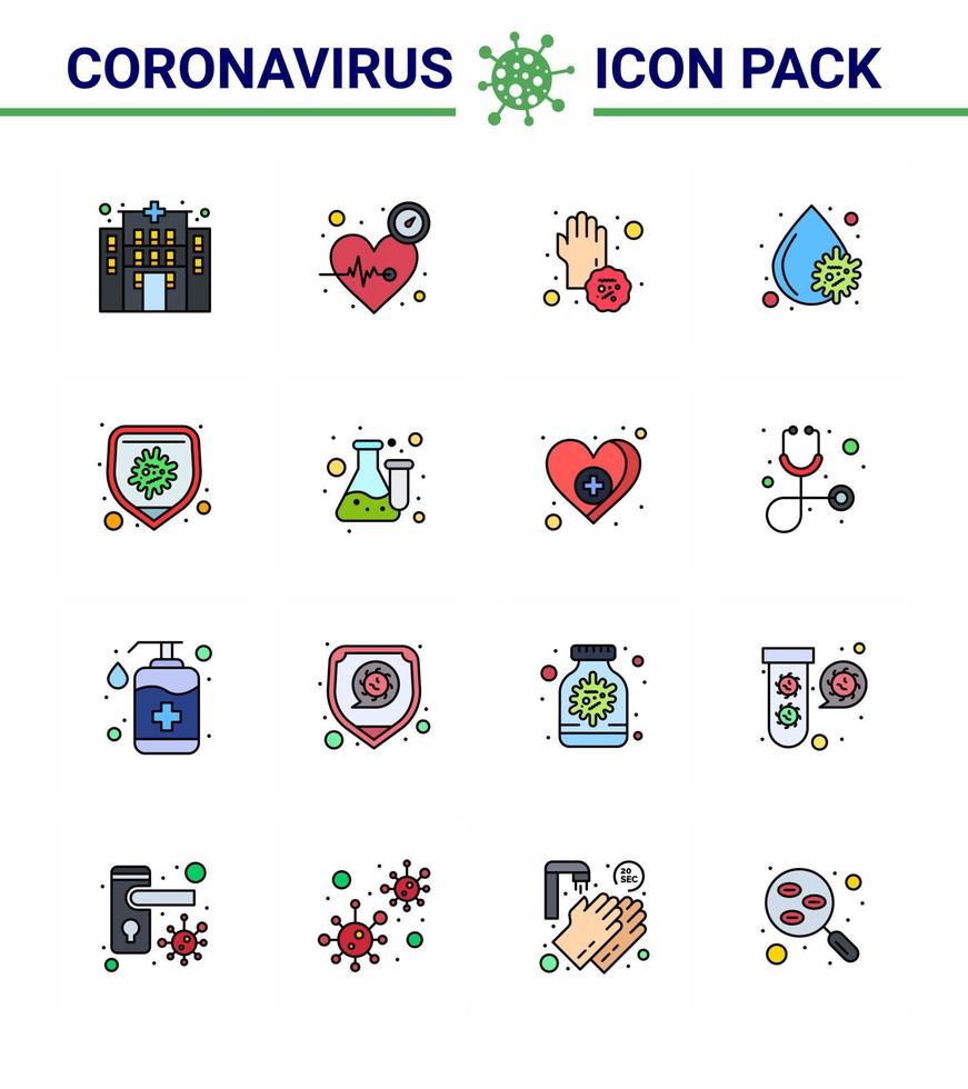 icono de consejos de precaución de coronavirus para la presentación de pautas de atención médica 16 paquete de iconos de línea llena de color plano, como el virus de la fiebre de protección, el virus de la sangre, las manos, el coronavirus viral 2019nov, vector de enfermedad