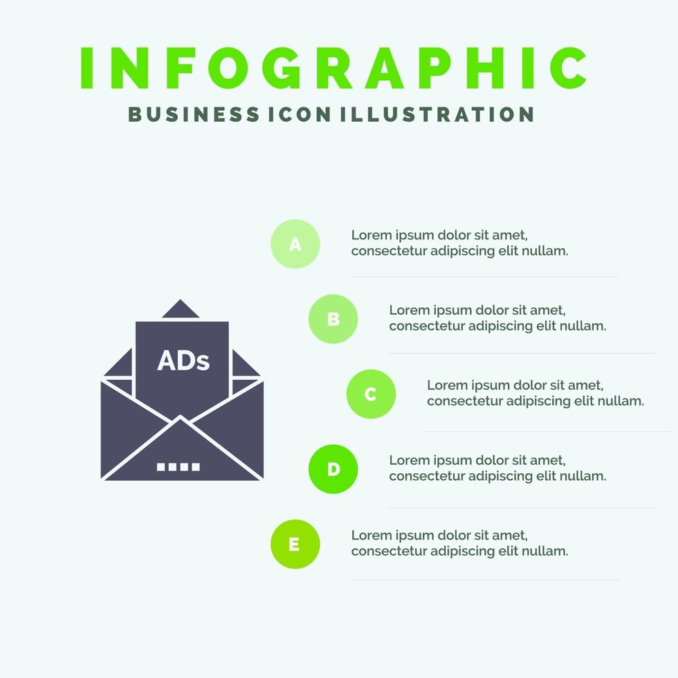 Ad Advertising Email Letter Mail Solid Icon Infographics 5 Steps Presentation Background vector