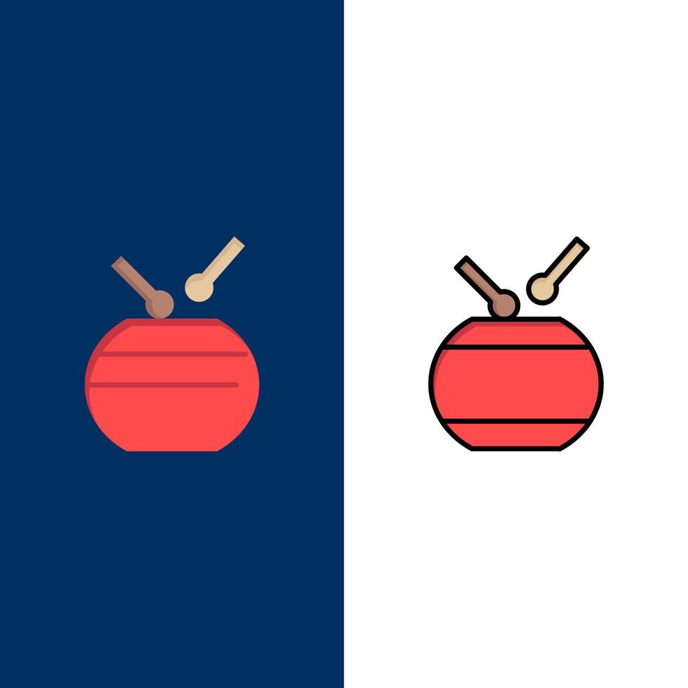 Drum Celebration China Chinese  Icons Flat and Line Filled Icon Set Vector Blue Background