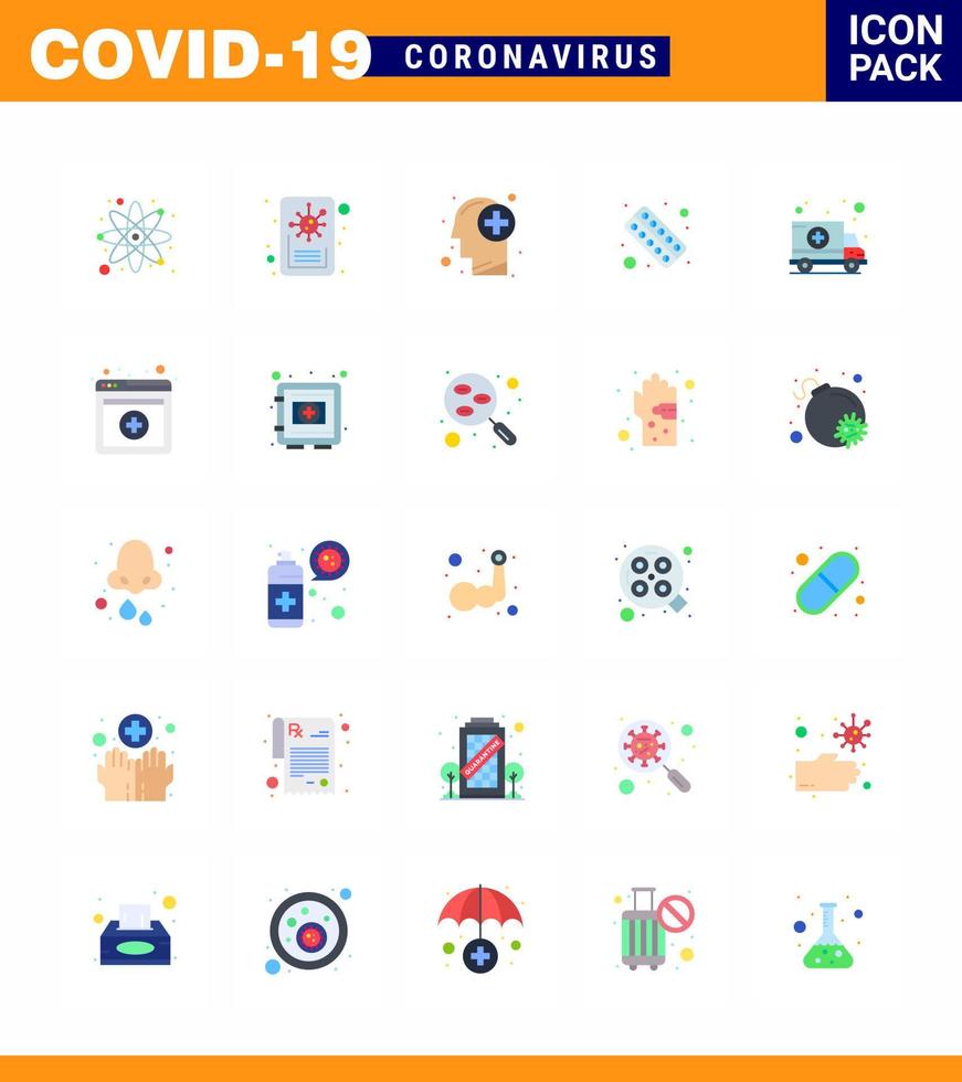 Corona virus disease 25 Flat Color icon pack suck as ambulance medicine healthcare health fitness viral coronavirus 2019nov disease Vector Design Elements