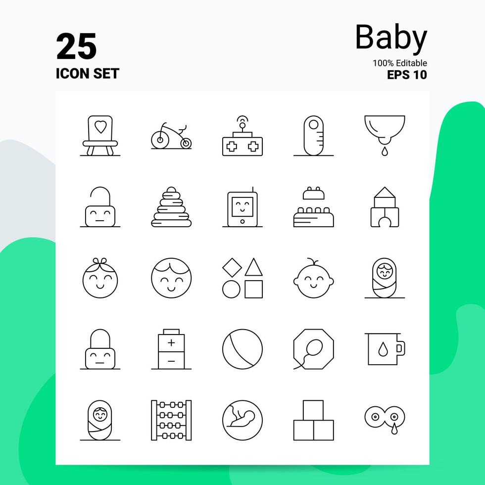 25 conjunto de iconos de bebé 100 archivos eps 10 editables concepto de logotipo de empresa ideas diseño de icono de línea vector