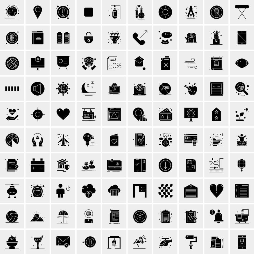 100 Business Icon Solid Glyph Vector Illustration