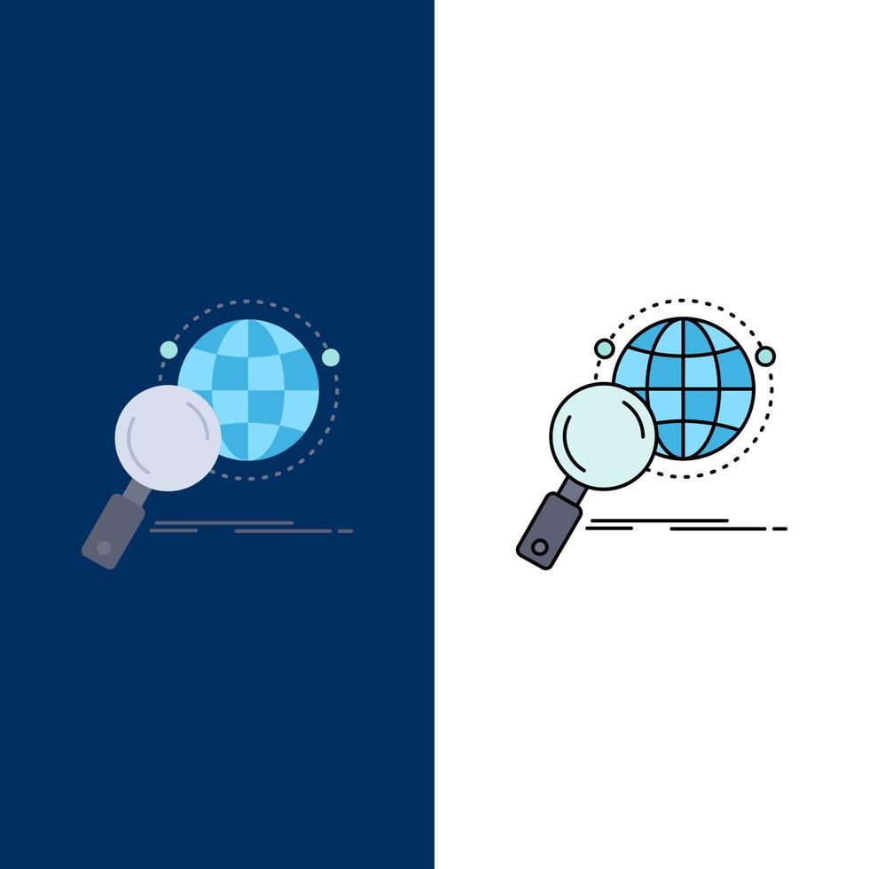 global globe magnifier research world Flat Color Icon Vector