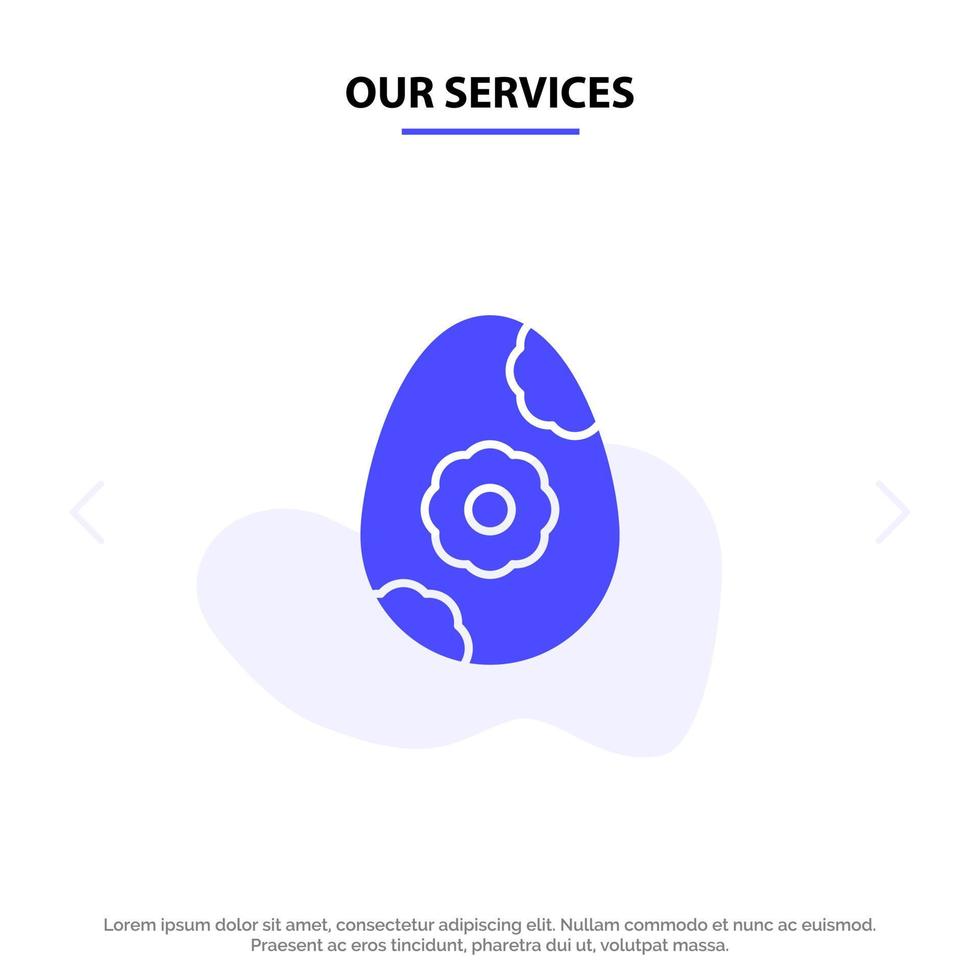 nuestros servicios huevo flor de pascua icono de glifo sólido plantilla de tarjeta web vector