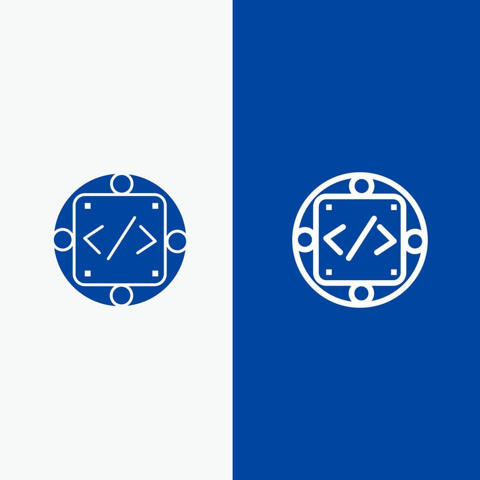 Code Custom Implementation Management Product Line and Glyph Solid icon Blue banner Line and Glyph Solid icon Blue banner vector