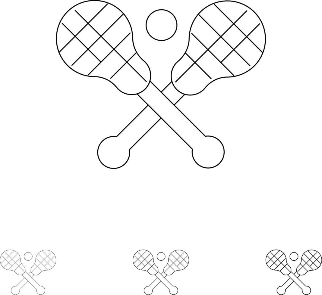 Crosse Lacrosse Stick Sticks Bold and thin black line icon set vector