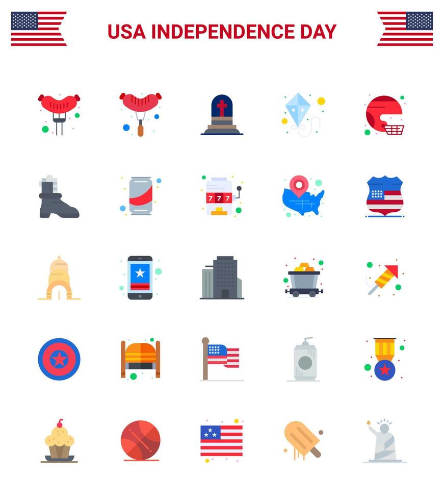 25 USA Flat Signs Independence Day Celebration Symbols of boot united summer state helmet Editable USA Day Vector Design Elements