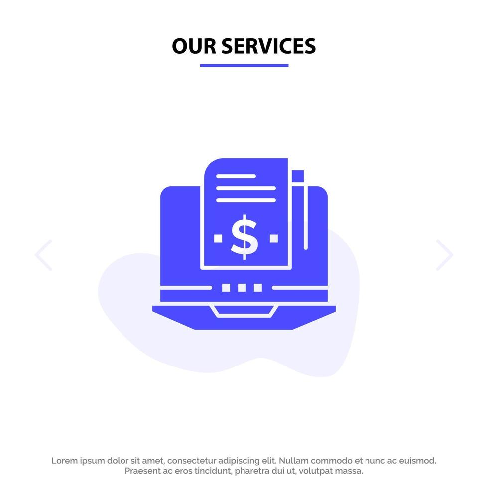 Our Services Subscription Model Subscription Model Digital Solid Glyph Icon Web card Template vector
