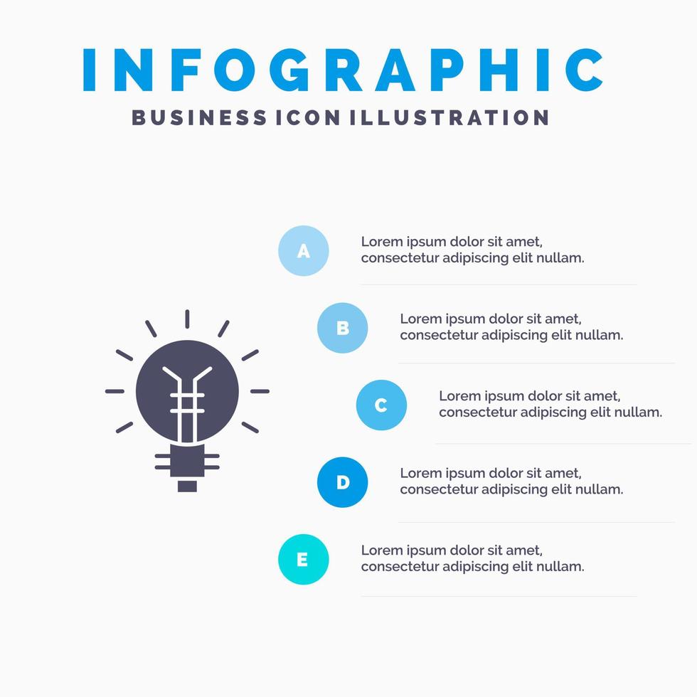 bombilla bombilla eléctrica idea lámpara luz sólido icono infografía 5 pasos presentación antecedentes vector