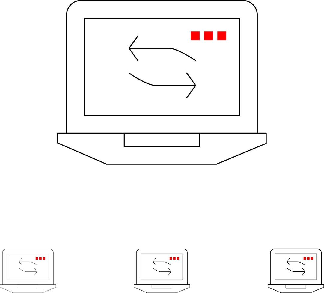 Computer Network Laptop Hardware Bold and thin black line icon set vector