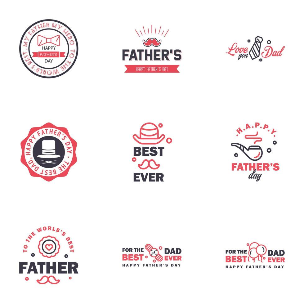 Happy fathers day 9 Black and Pink Typography Fathers day background design Fathers day greeting card Editable Vector Design Elements