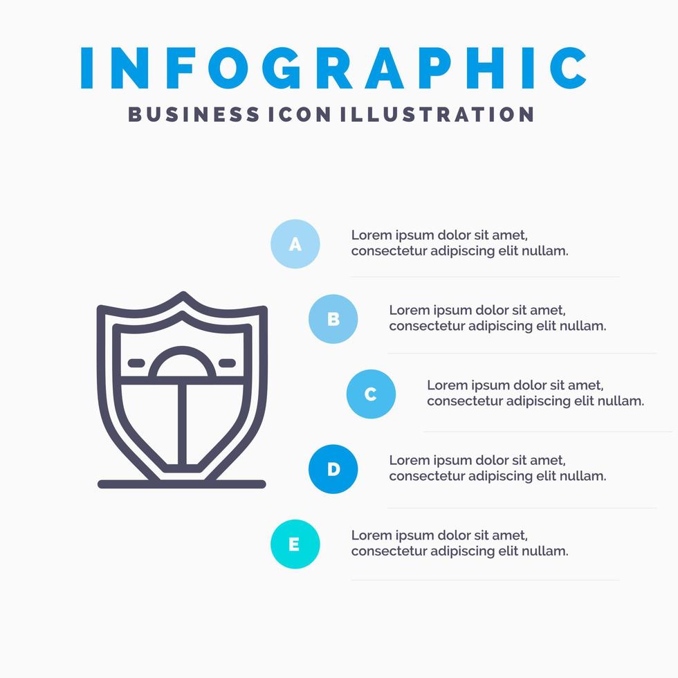 icono de línea de motivación de seguridad de escudo con fondo de infografía de presentación de 5 pasos vector