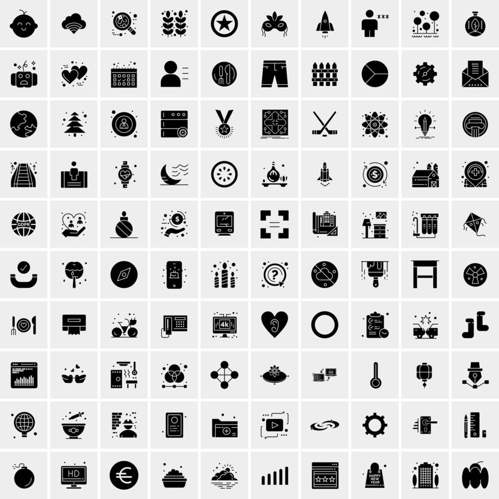 100 Business Icon Solid Glyph Vector Illustration
