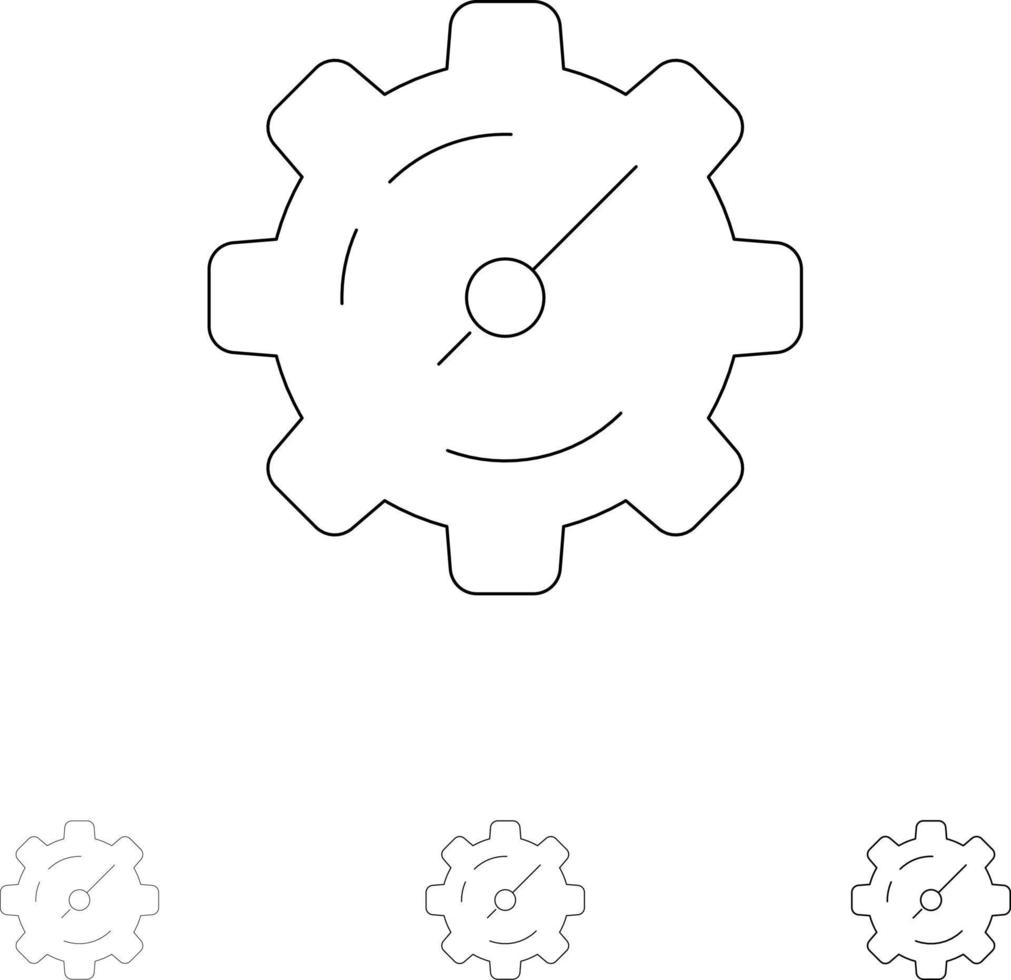 Gear Setting Timer Bold and thin black line icon set vector